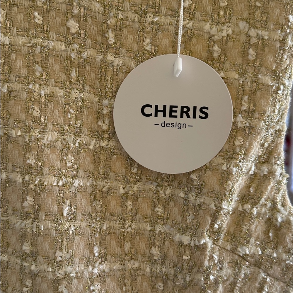 Cheris Chic Cream Tweed Mini Dress Sz M - Picture 4 of 4